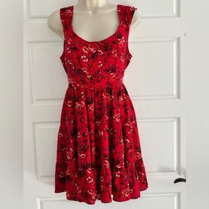 Band of Gypsies Red Floral Tiered Tie Back Sleeveless Mini Dress Size M
